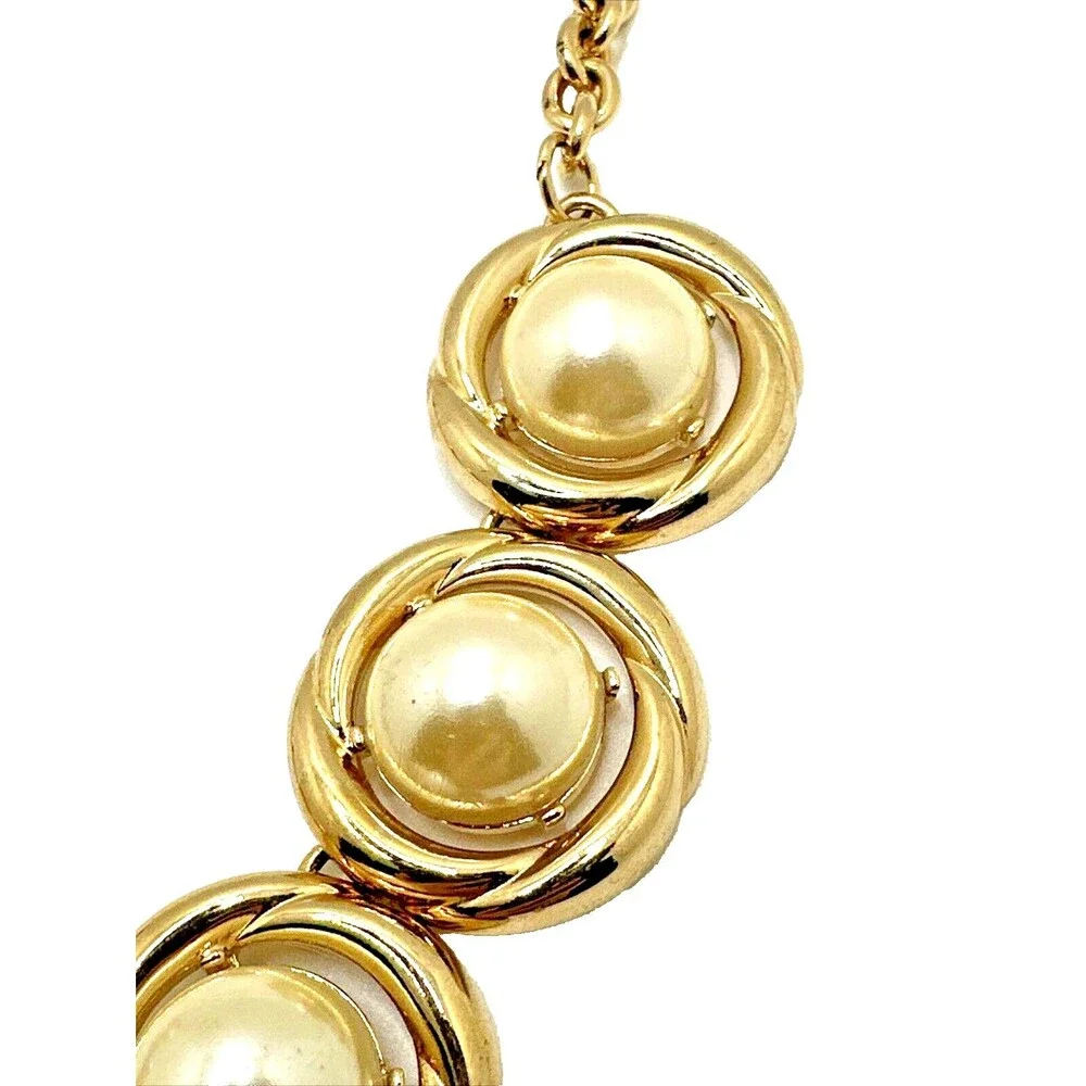 Lady Remington TRISH Faux Pearl Bib Necklace Gold Tone Statement Vintage 18-20